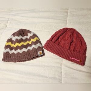 Carhartt Zigzag and Cable Knit Beanie Set - Brown and Red